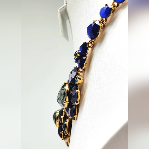 Oscar de la Renta Cobalt Blue Swarovski Crystal Flower Statement Necklace - Picture 9 of 14